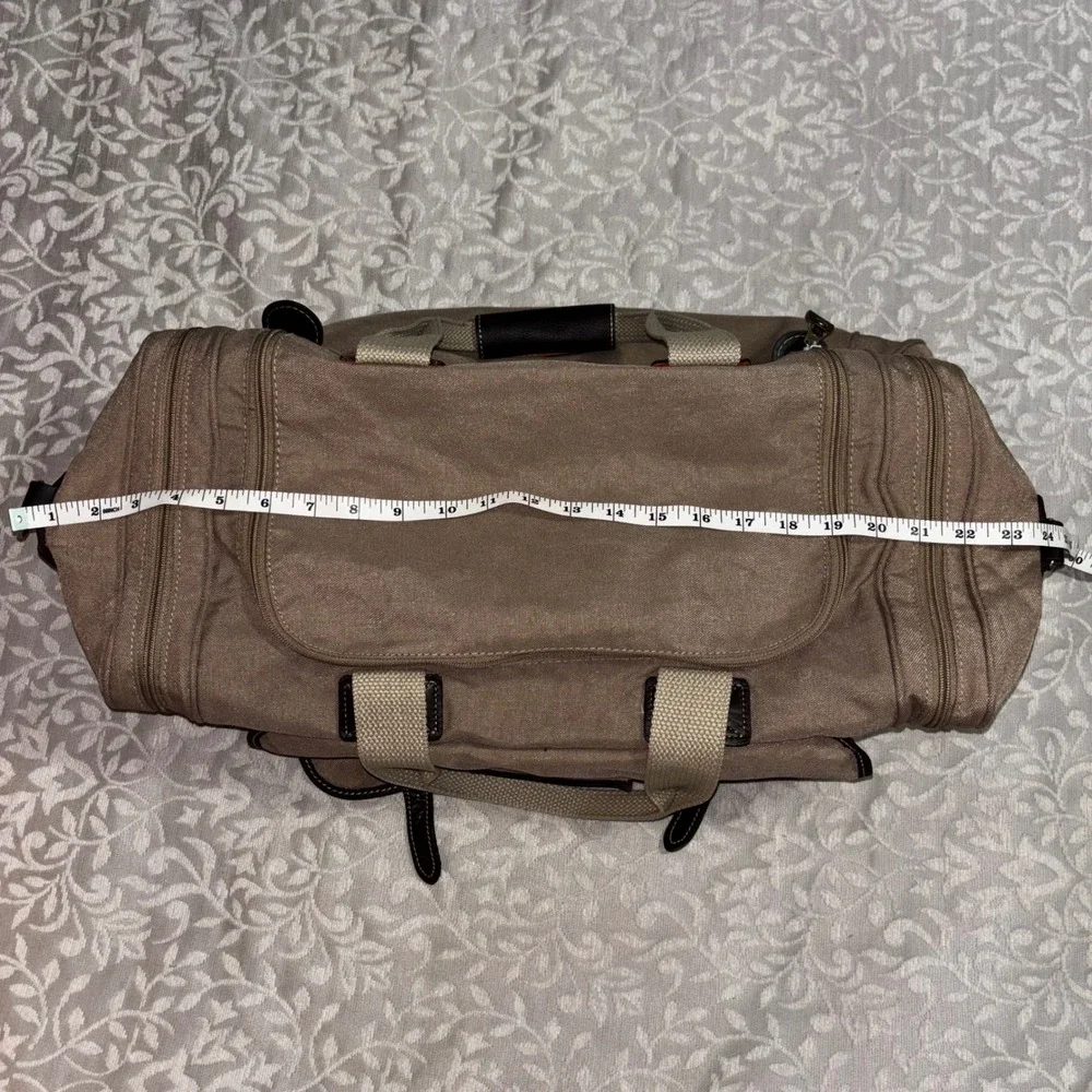 Eddie‎ Bauer Ford Canvas Leather Trim Duffel Bag Weekender Travel Brown Luggage